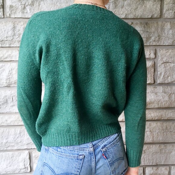 Vintage 60s Green Wool Crewneck Sweater - Picture 2 of 5
